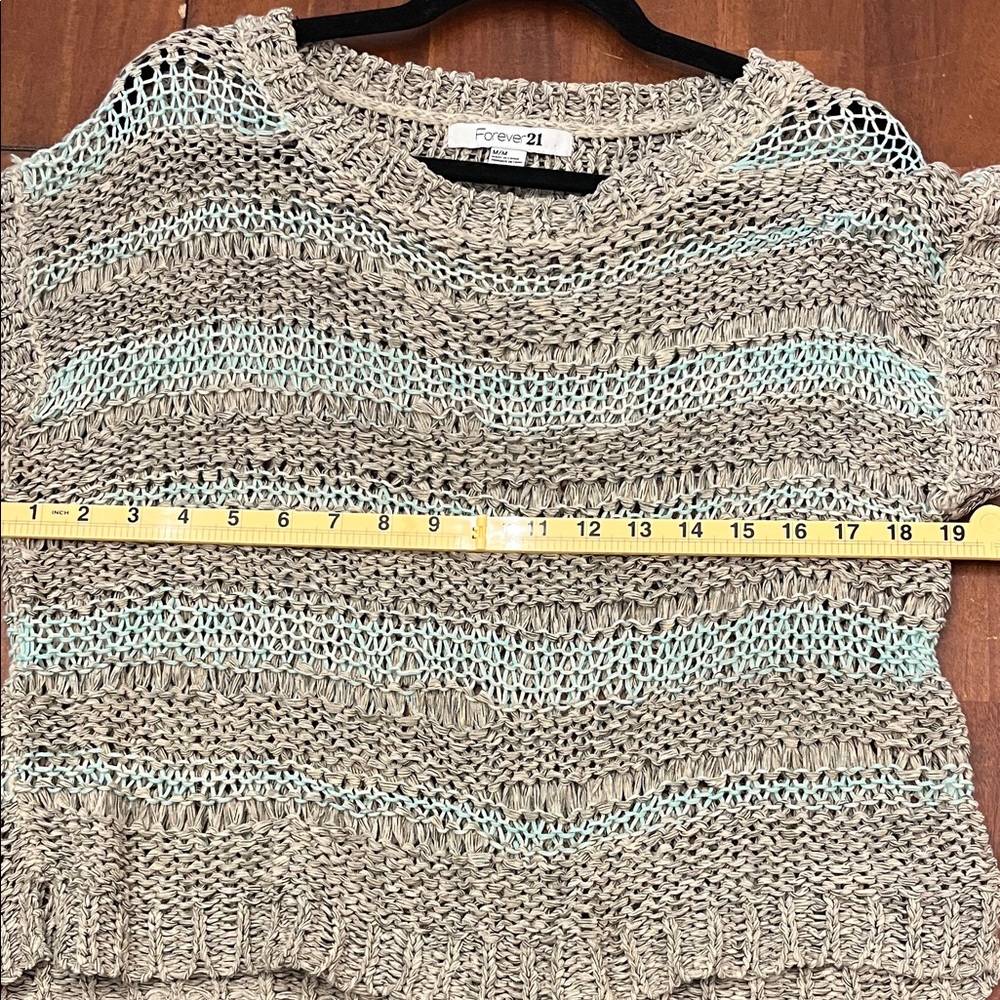 Forever 21 Open-Knit Sweater in Tan/Gray and Blue - Picture 4 of 5